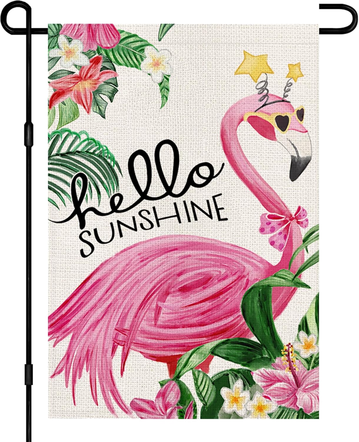 Hello Summer Garden Flag Flamingo 12x18 Inch Double Sided for Outside, Seasonal Flower Sign Small Flags Yard Outdoor Decor DF501