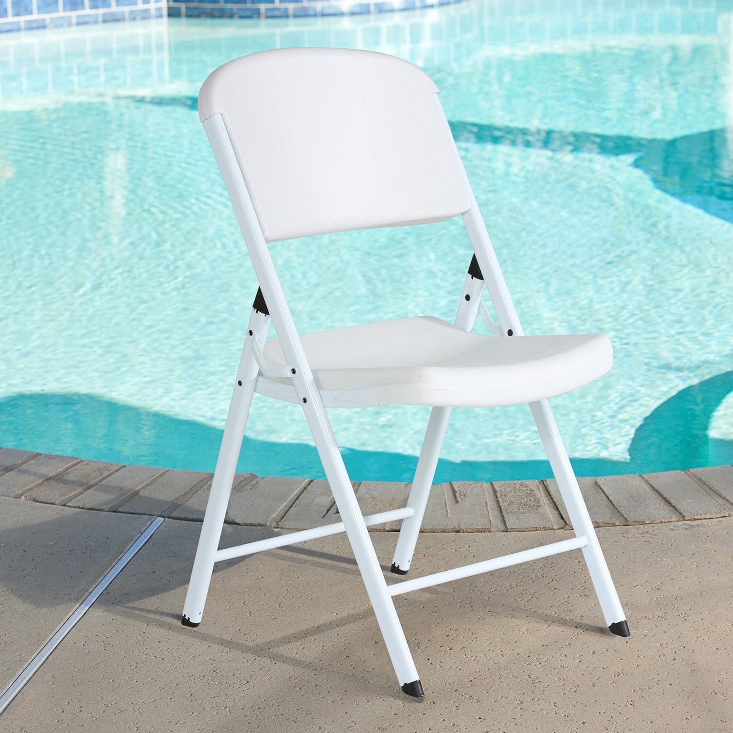 Lifetime 80359 Commercial Grade Folding Chairs, 4 Pack, White Granite/White