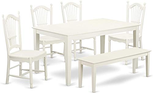 East West Furniture CADO5C-LWH-W Capri 5 Piece Dinette Set for 4 Includes a Rectangle Room Table and 2 Dining Chairs with 2 Benches, 36x60 Inch, Linen White
