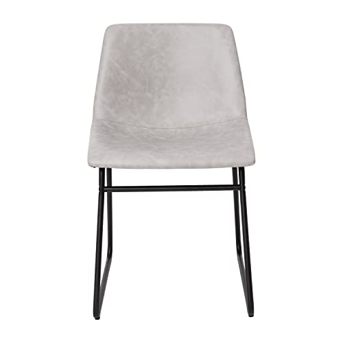 Merrick Lane Carrollton Bar Height Bucket Seat Stools - Light Gray/Gold Frame - Faux Leather - 18 inch - Set of 2