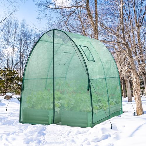 Ohuhu Portable Tunnel Greenhouse Outdoor: Heavy Duty Small Walk in Green House with Mesh Windows, Reinforced Metal Base Durable Plastic PE Cover for Outside, Free Tool to Install, 5.9x5.9x6.6 FT