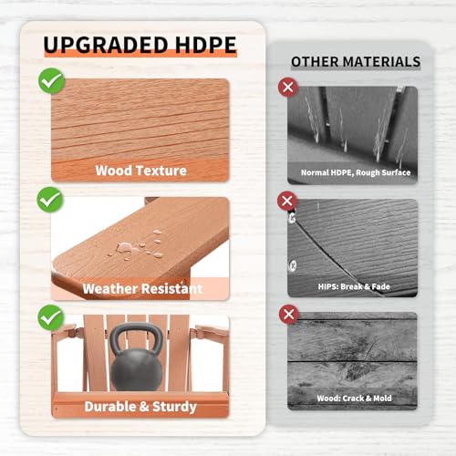 FUNBERRY Adirondack Chair,Plastic Adirondack Chairs,Wood Texture Fire Pit Chairs,Folding Adirondack Chairs,Composite Adirondack Chairs,Resin Adirondack Chairs with Cup Holder (Teak)