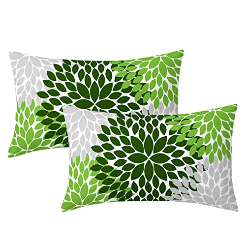 Navy Blue Green Pillow Covers 18X18 Light Blue Dahlias Flowers Modern Farmhouse Rustic Decorative Cotton Couch Pillow Cases with Zipper Set of 2 Home Decor for Living Room Bedroom Bed Cushion Outdoor