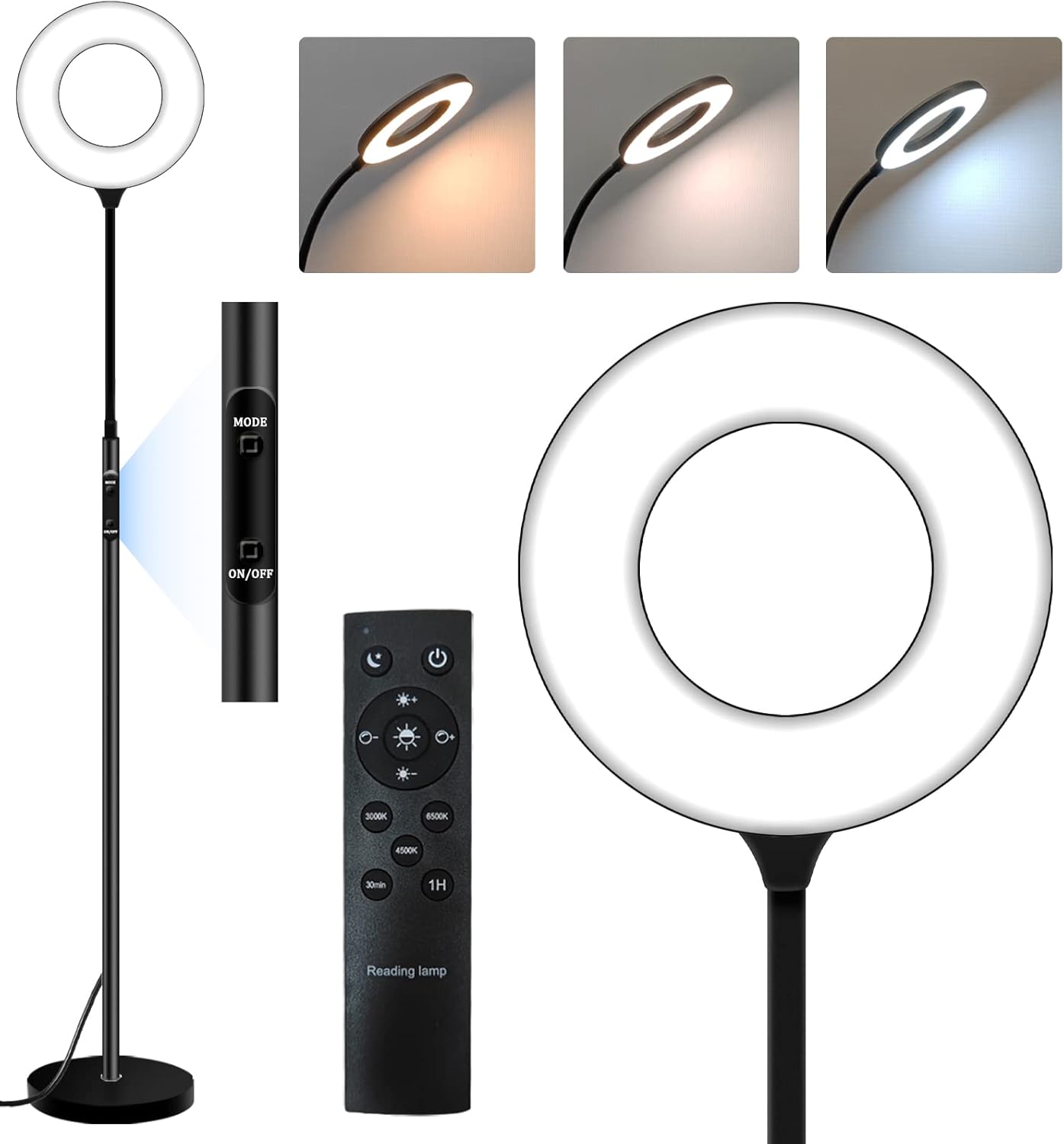 LED Floor Lamp,Tall Standing Floor Lamps for Living Room, Color Temperature & Brightness with Remote & Touch Control,Adjustable Gooseneck Reading Floor Lamp for Bedroom Office …