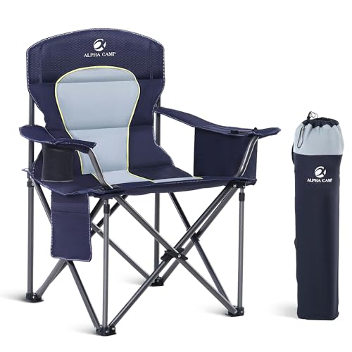 LET'S CAMP Oversized Folding Camping Chair Portable Outdoor Heavy Duty Padded Chairs lawn chair with Cup Holder, Storage Pocket and Cooler Bag, Supports 450LBS, for Camp, Travel, Picnic (Green)