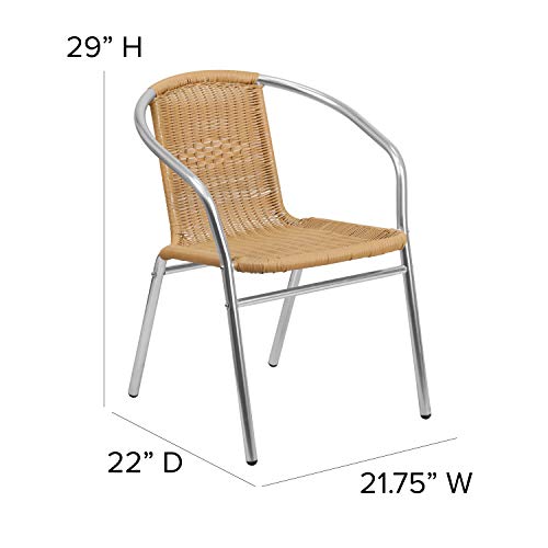 EMMA + OLIVER Aluminum and Dark Brown Rattan Indoor-Outdoor Stack Chair
