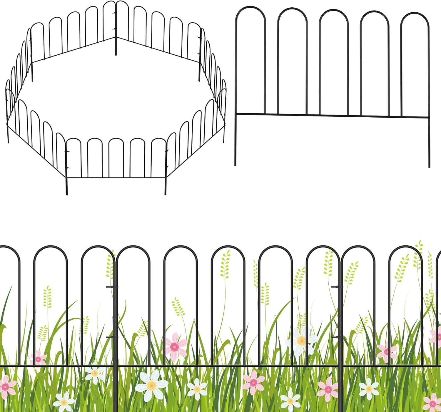 Garden Fence 7 Panels Small Garden Border 10ft(L) Animal Barrier Fence Rustproof Metal Fence Panels No Dig Decorative Garden Fencing for Dogs Little Flower Bed Edging Borders for Yard Patio Outdoor