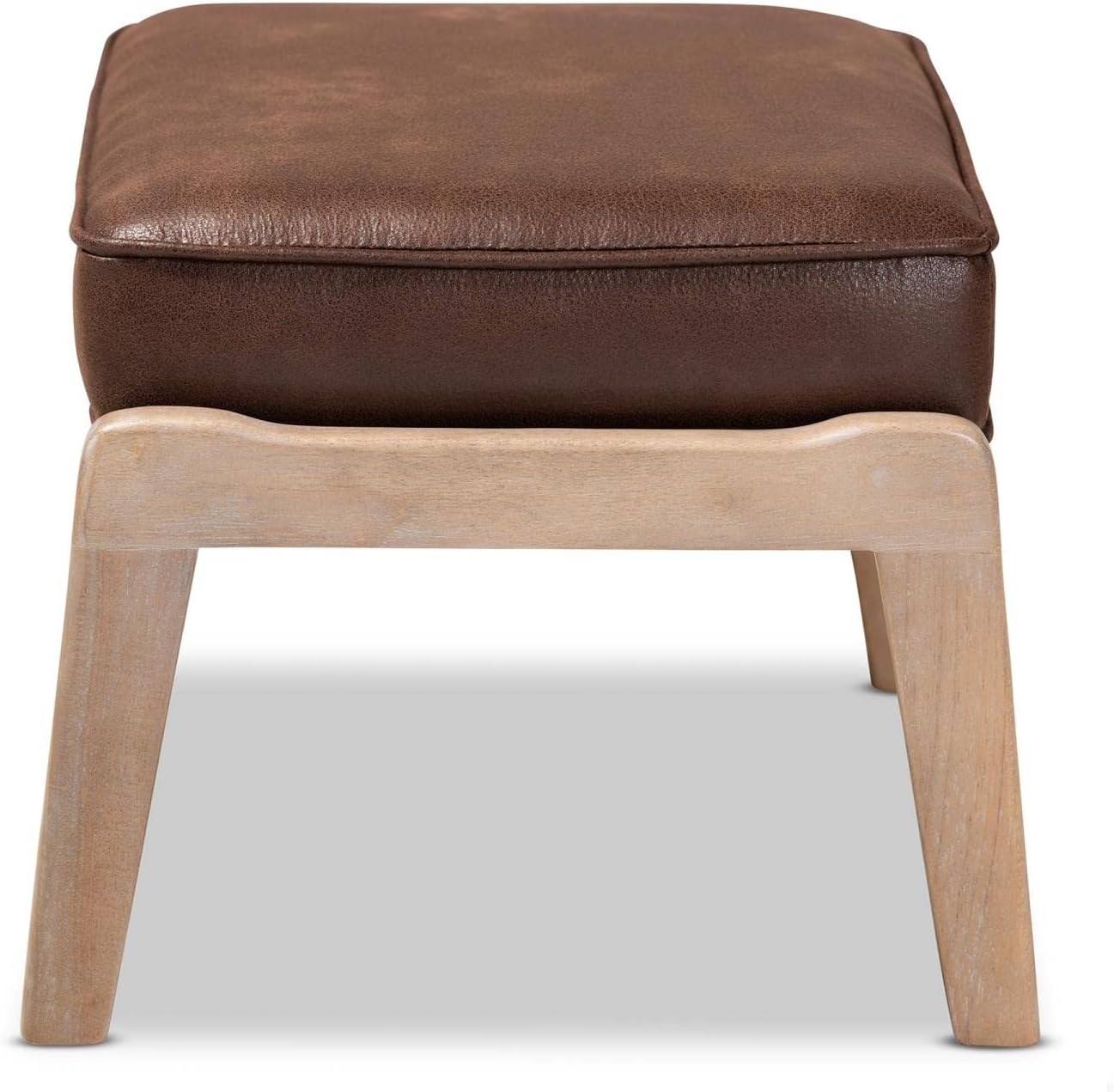 Baxton Studio Sigrid Mid-Century Modern Dark Brown Faux Leather Effect Fabric Upholstered Antique Oak Finished Wood Ottoman