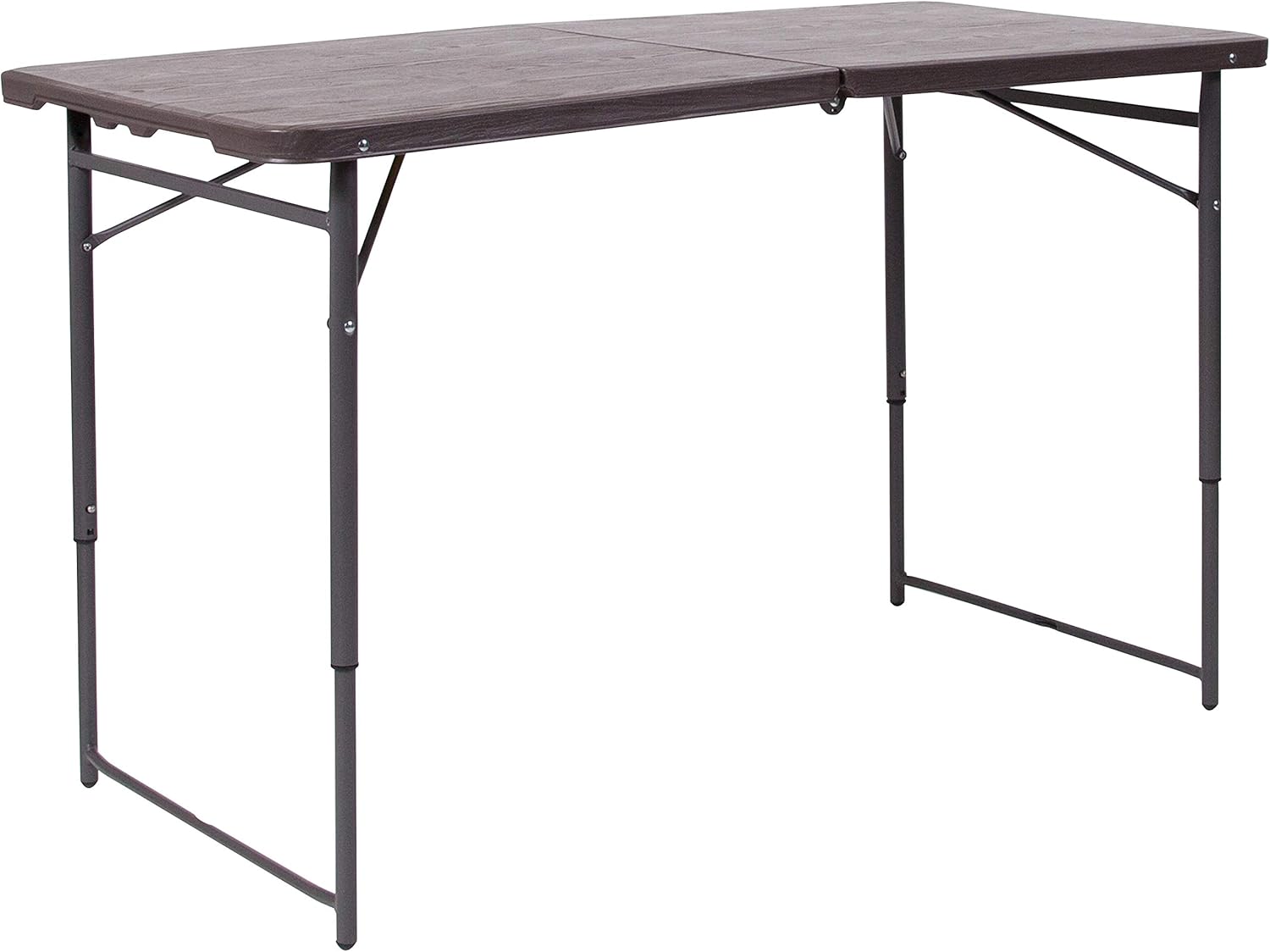 BizChair 4-Foot Height Adjustable Bi-Fold Brown Plastic Folding Table with Handle