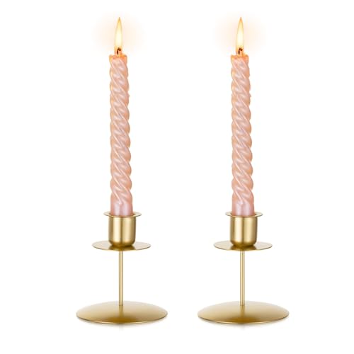 Sziqiqi Gold Metal Candle Holder - Pack of 12 Candlestick Holders for Wedding Centerpieces Candle Sticks Stand Bulk for Christmas Decorations