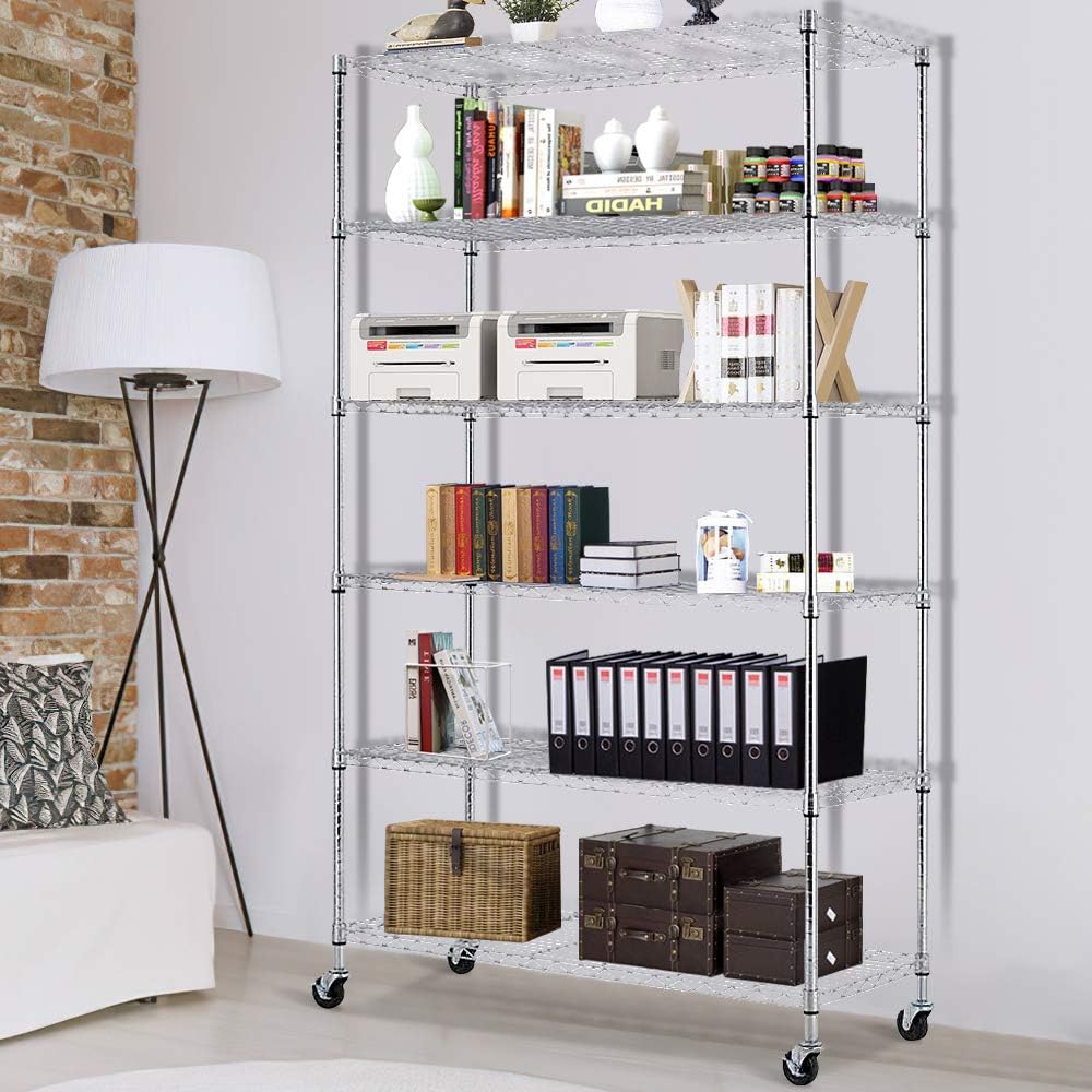 6 Tier Wire Shelving Storage Metal Shelf Standing Shelf Units Height Adjustable Garage Shelving 48