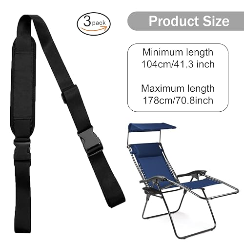 3-Pack beach chair backpack straps beach chair folding chair straps adjustable beach chair straps replacement universal folding chair straps for beach camping outdoor (black)