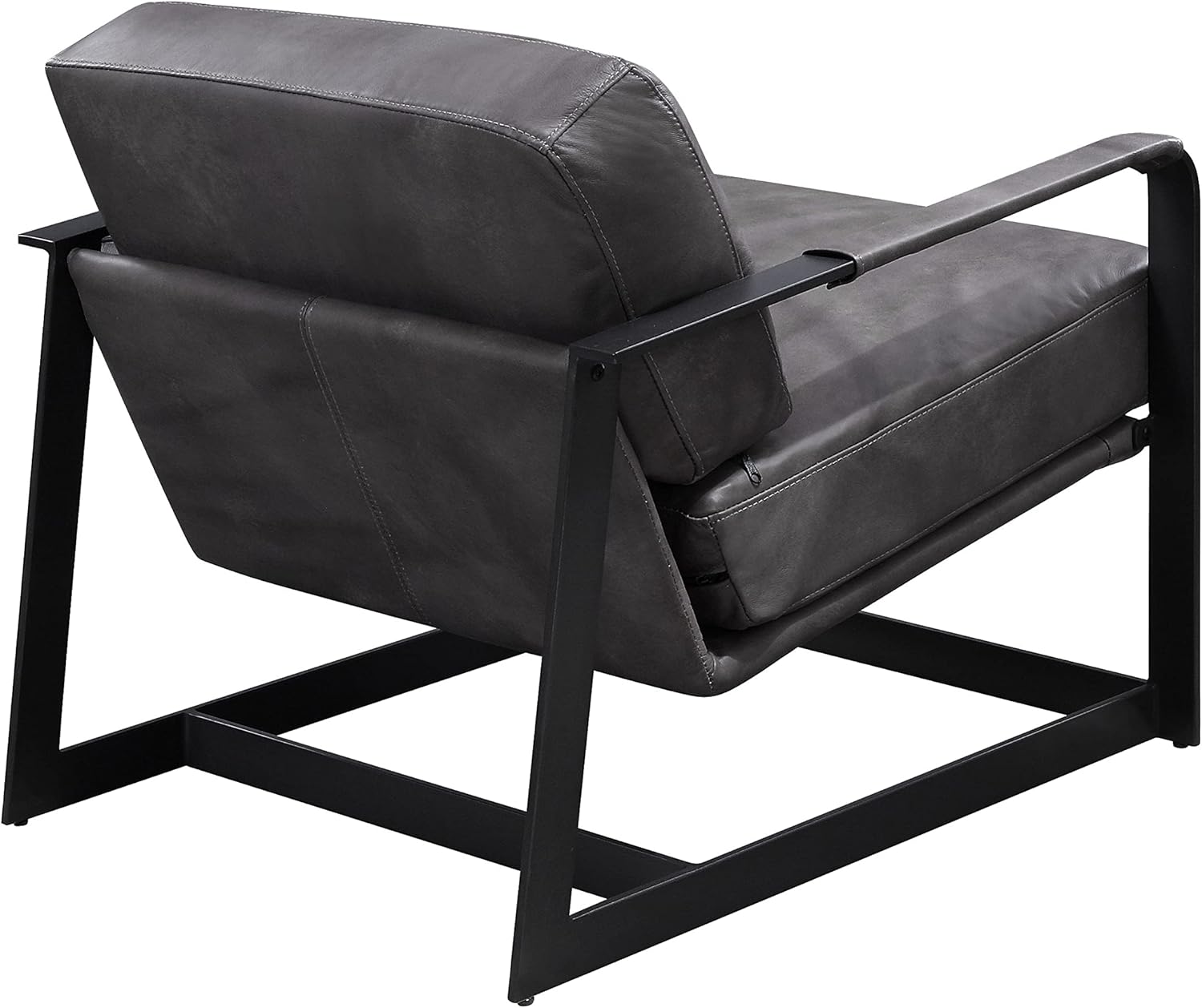 Acme Locnos Top Grain Leather Upholstered Accent Chair in Gray and Black