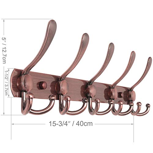 WEBI Coat Rack Wall Mount,5 Tri Hooks for Hanging,Coat Hooks Wall Mount,Hook Rack Rail,Coat Hanger Wall for Jacket,Clothes,Hats,Black,2 Packs