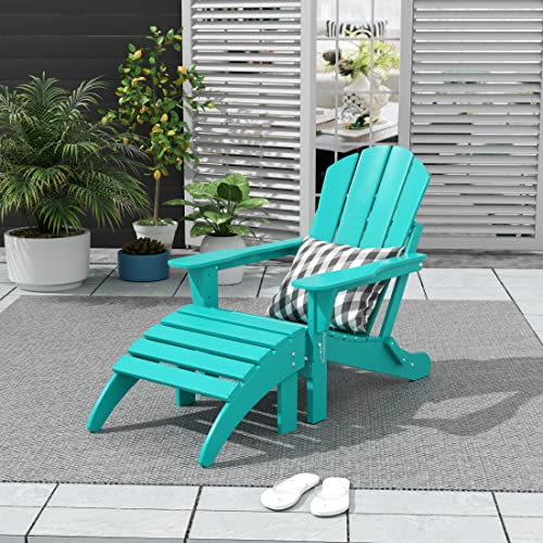 WO Home Furniture Adirondack Chair Outdoor Ottoman Set of 2 PCS Classic Patio Furniture (Teak)