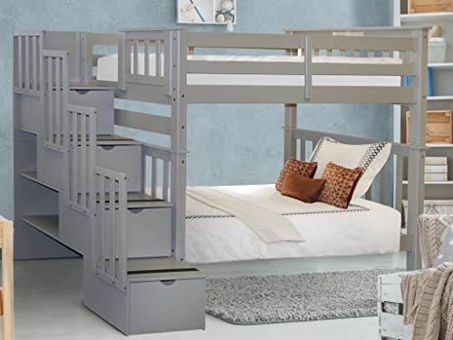 Bedz King Tall Stairway Bunk Beds Twin over Twin with 4 Drawers in the Steps, White