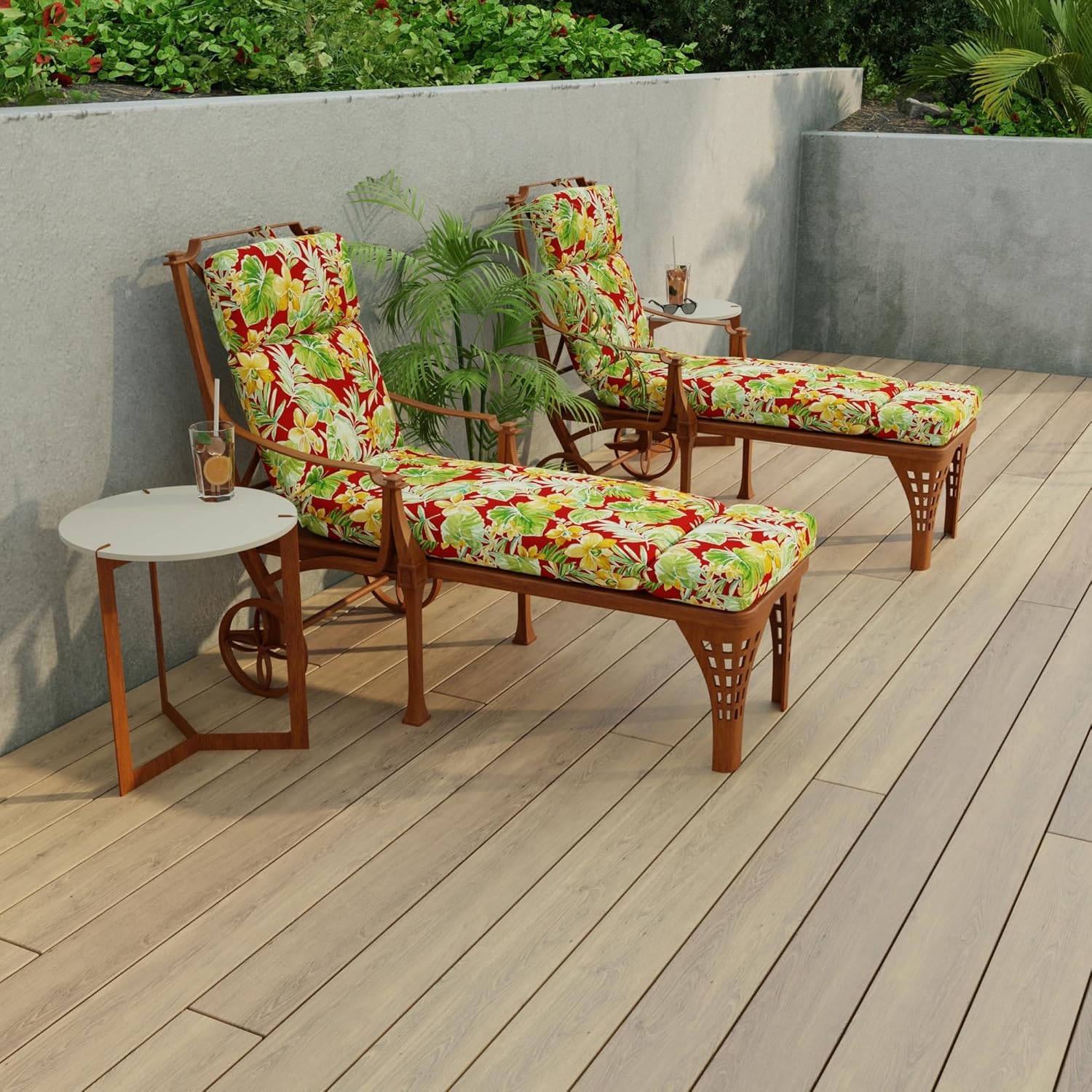 9552PK1-5953D 72 x 22 in. Tory Palm Solid Rectangular French Edge Outdoor Chaise Lounge Cushion with Ties & Hanger Loop Green