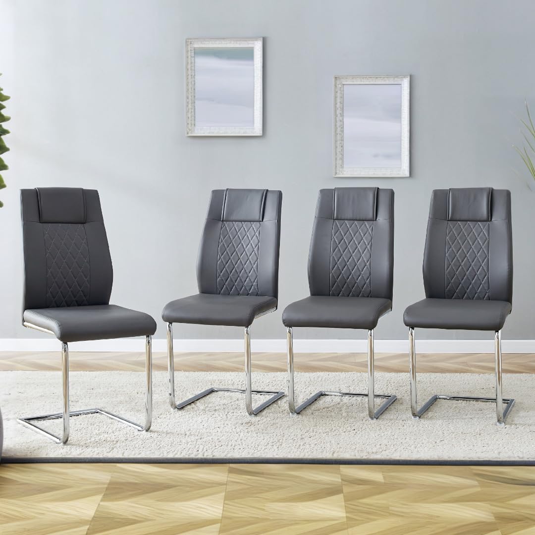 NicBex Dining Chairs Set of 4 Modern Faux Leather High Back Dining Room Kitchen Chairs with Silver Metal Legs,Side Chairs for Dining Room, Kitchen,Living Room, and Restaurants,Gray