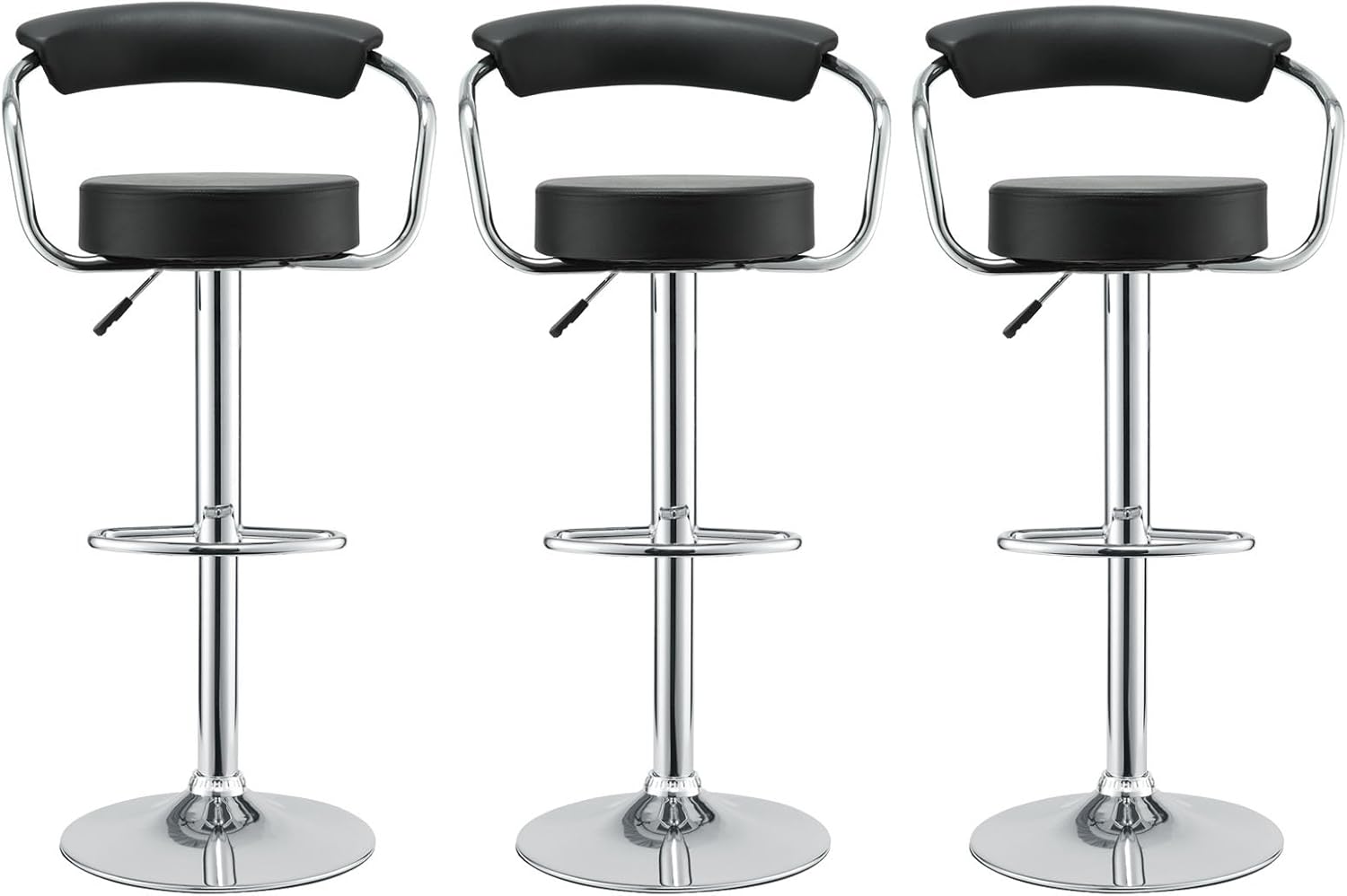 Modway Diner Vintage Modern Faux Leather Upholstered Three Adjustable Swivel Bar Stools in Black