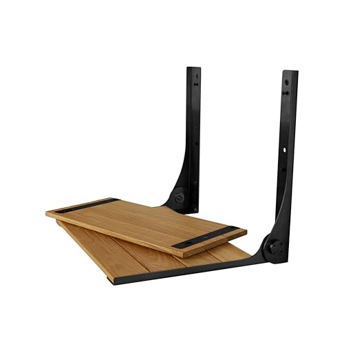 Seachrome 18 inch Cameo Folding Wall Mount Shower Bench Seat, Natural Teak Wood with Black Frame