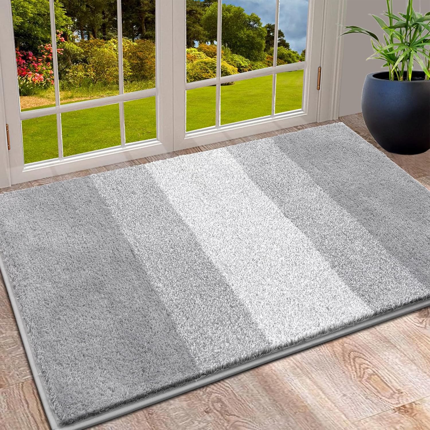 Vaukki Indoor Doormat Entryway Door Rug, Non Slip Absorbent Mud Trapper Mat Inside Floor Mat, Washable Small Door Carpet for Entryway (24''x36'', Light Grey)