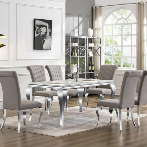 White and Gold Dining Chair Set of 2, Modern Upholstered Kitchen Dining Chairs with Stainless Steel Legs, Loads 500lbs for Modern Kitchen Dining Room Bedroom