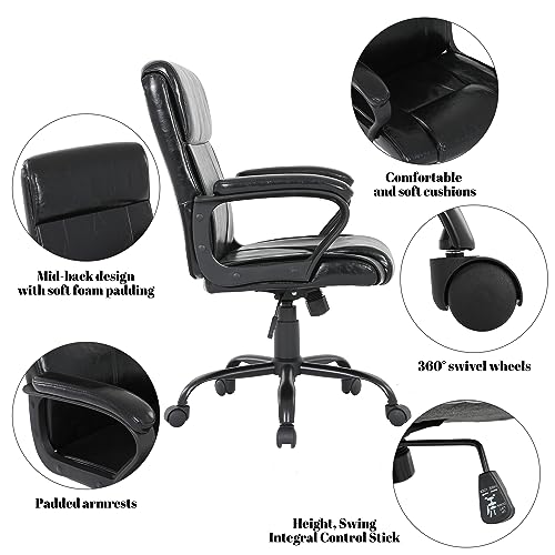 DYHOME Leather Office Chair Brown Desk Chair with Padded Armrests, Home Office Desk Chair Mid Back Ergonomic Computer Chair with 30° backrest recline, Capacity 400lbs