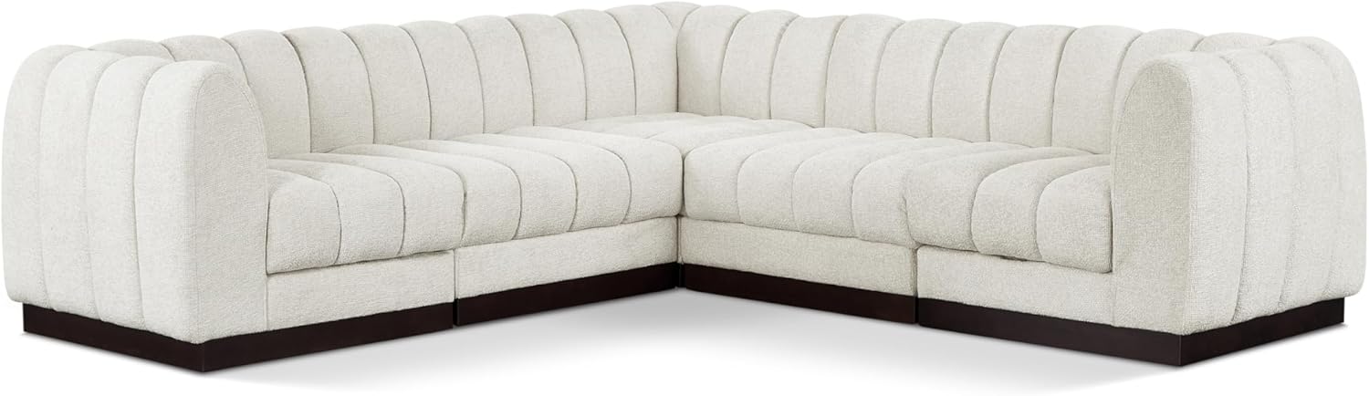 Meridian Furniture Quinn Collection Modern | Contemporary Modular Sectional with Soft Chenille Cross Hatched Fabric, Solid Wood Espresso Base, 101