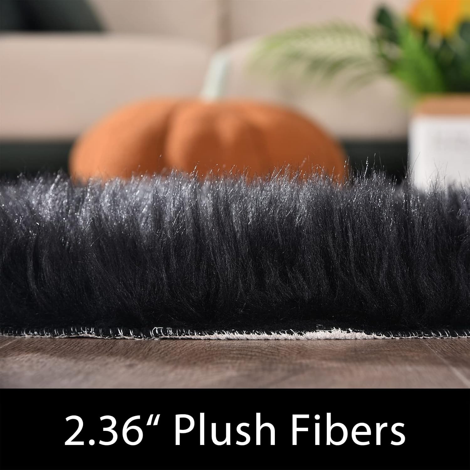 Latepis Shag Rug 5x7 Black Fuzzy Rug Faux Sheepskin Fur Rug Super Soft Washable Rug Shaggy Rug for Living Room Fluffy Rug for Bedroom Pure Dark for Bedside Rug Luxury Home Décor