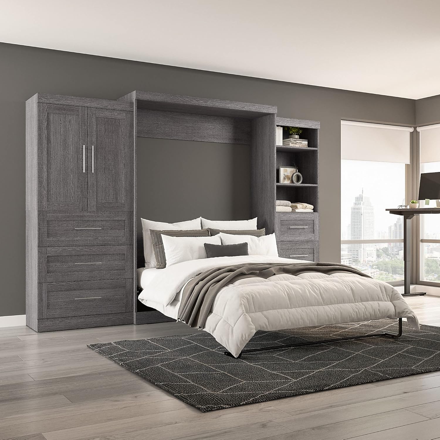 BESTAR Pur Murphy, Space-Saving Wall Bed for Multi-purpose Room, QUEEN, Bark Grey