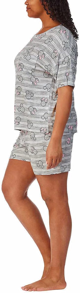 Disney Womens Short Pajama Set with Pockets (Gray Minnie Mouse, Large)