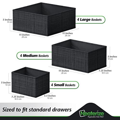 Drawer Organizer Clothes Set of 12 Black - Dresser Organizer For Nursery, Bedroom, Closet - The Perfect Baby Clothes Organizer and Storage & General Nursery Organization or Dresser Drawer Organizers