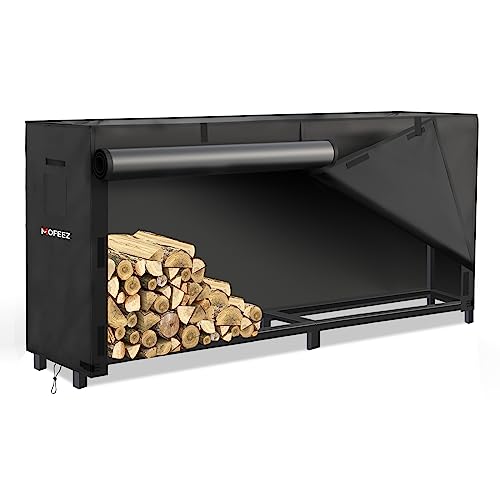 MOFEEZ Firewood Rack Outdoor 8ft with Cover, Log Holder for Wood Storage, Steel Made Holds Up to 4500lbs，Powder-coated Finish for Weather-resistant, Anti-rust