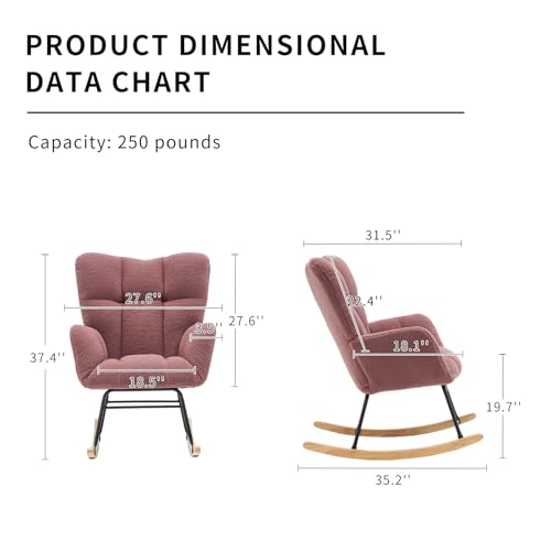 Nursery Rocking Chair, Upholstered Teddy Fabric Glider Rocker with High Backrest, Comfy Accent Chair with Dual-Sided Magazine Pockets for Living Room, Bedroom, Baby Nursing and Reading (White)