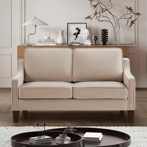 Modern 3 Seat Sofa Velvet Upholstered Love Seat Couch with Extra Deep Seats Thick Removable Cushion & Wooden Legs 3 Seat Comfy Couches for Living Room Bedroom, Navy