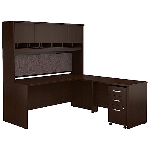Bush Business Furniture Series C L Shaped Desk with Hutch and Mobile File Cabinet, 72W, Hansen Cherry