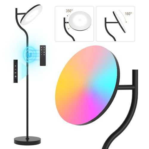 PESRAE 36W/3600LM LED Torchiere Super Bright Standing Lamp for Living Room, Rotatable Tall Lamp with Remote Control, Stepless Color Temperatures and Dimming Floor Lamps for Bedroom Office