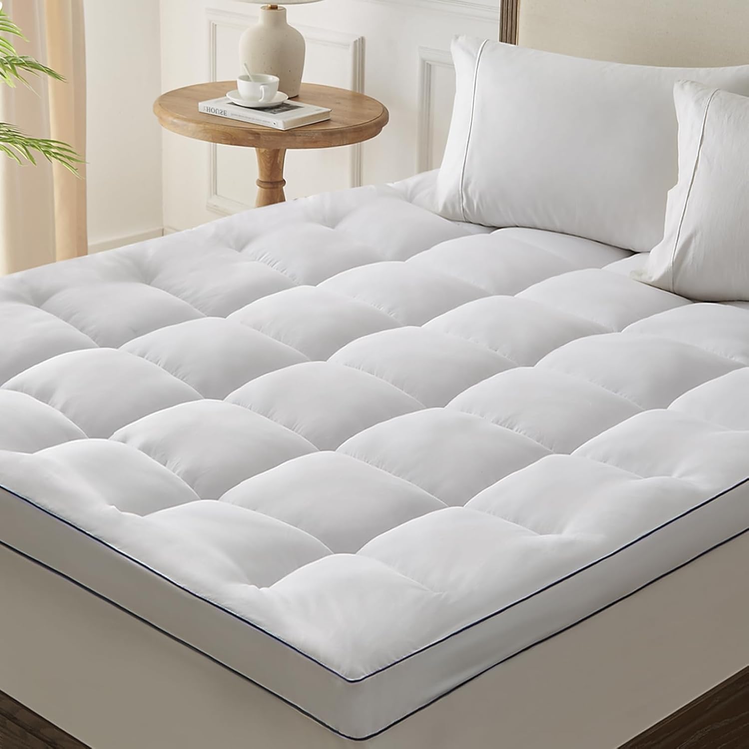 Homemate Mattress Pad Topper Full - Cooling Pillow Top Quilted Fitted Mattress Pad Cover for Hot Sleepers - Mattress Pad Cover Plush Bed Topper Down Alternative Ultra Soft Mattress Protector for Back