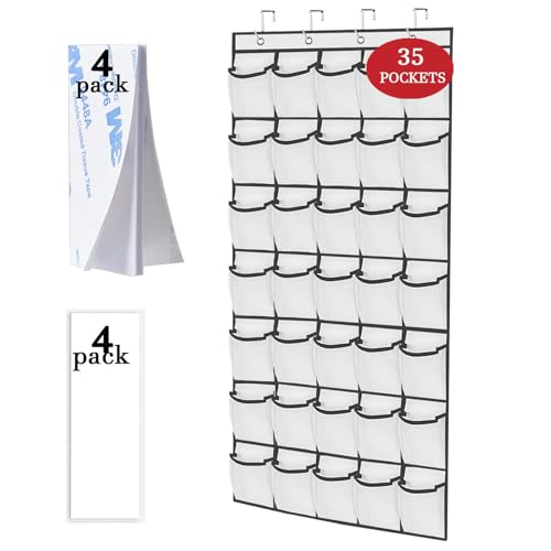 35 Pocket Over The Door Shoe Organizer, Door Hanging Storage Shoe Holder Rack for Large Capacity Shoe Organizer for Men and Women Kids Closet Bedroom Bathroom (Black)