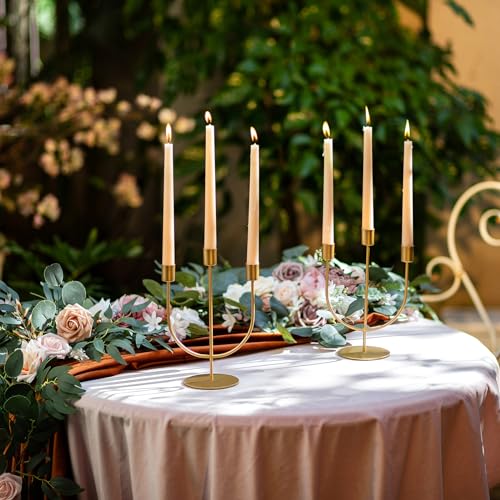 Sziqiqi Gold Candle Holders Candelabra - Candlestick Holder Centerpiece for Tables Taper Candle Holder Set of 2 Metal Candleholders for Christmas Wedding Anniversary Decorations