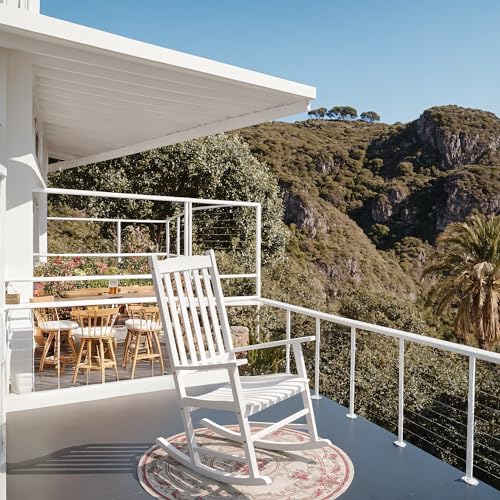 Greesum 2 Piece Acacia Rocking Chairs,Outdoor Bistro Furniture Set Pure Wood Framed for Porch, Lawn Garden, White