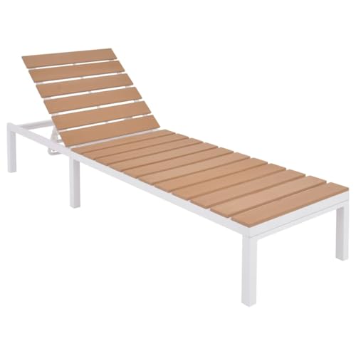 Patio Sun Loungers Sun Lounger with Table Aluminum WPC and Brown,Rustic Style Sunlounger with Tea Table, Aluminum Frame, WPC, 5 Adjustable Positions