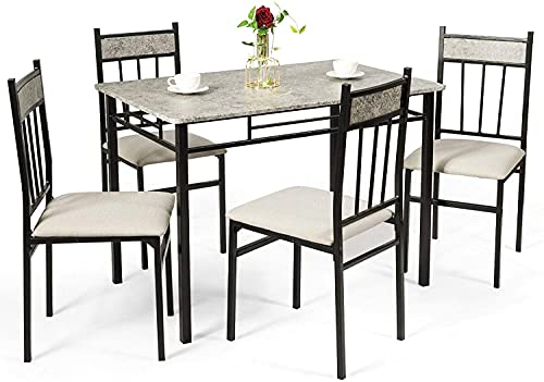 Tangkula 5 Piece Kitchen Dining, Modern Include 1 Rectangular Four High-Back Table & Chair Sets, 42 x 27.5 x 30 inches, 15.5 x 18 x 35.5 inches, Grey