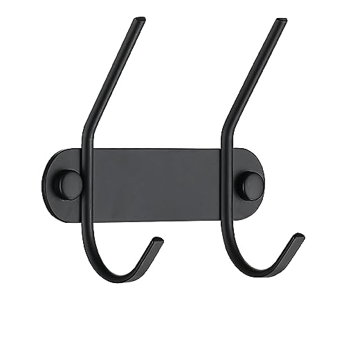 JQK Coat Rack Wall Mounted Black, 29.17 Inch 304 Stainless Steel 10 Dual Hooks Rail for Hanging Coats Purse Clothes Jacket Backpack Entryway, Matte Black 2 Pack, CHR10-PB-P2