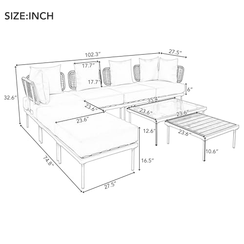 2 Piece Rattan Patio Sunbed, Lounge Chair with Canopy, Adjustable Backrest, Three Waterproof Cushions, Two Pillows, Storage Bench for Garden Backyard Porch, Outdoor Furniture Set All-Weather
