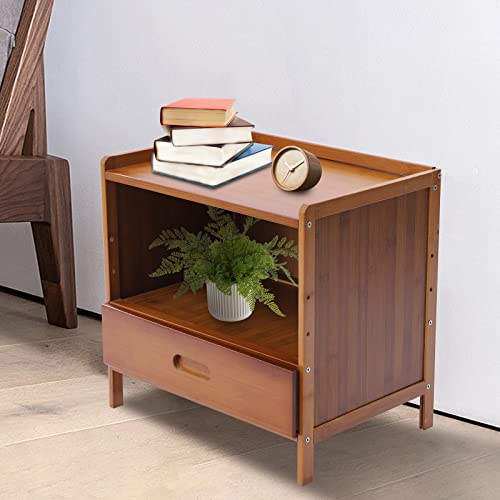 Modern Bamboo End Tables,Wood Living Room Nightstand,Mini Bedside Tables Sofa End Table for Bedroom with a Storage Cabinet Drawer…