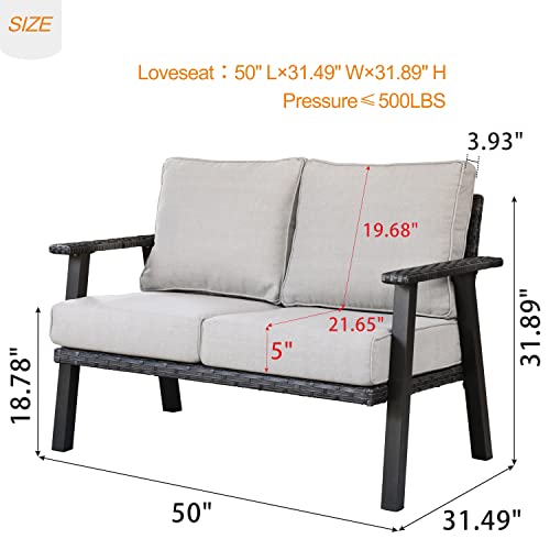 ovios Patio Furniture Loveseat 2-Seats Sofa Outdoor Wicker Rattan All Weather High Back Couch with Thick Comfy Cushions for Garden Backyard Porch, Blue