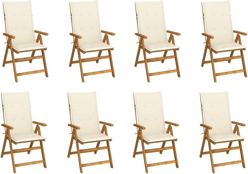 Folding Patio Chairs with Cushions 8 pcs Solid Acacia Wood, Patio Dining Chairs, Bar Stools, Outdoor Seating for Outdoor Relaxation and Entertaining in Your Backyard or Poolside
