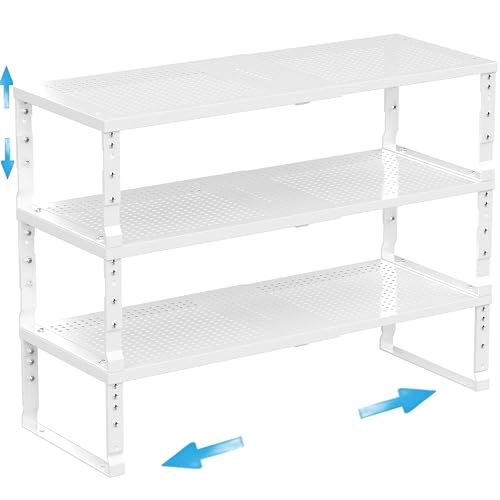 Expandable Spice Rack Kitchen Cabinet Shelf Organizer, Stackable Storage Shelves Rack, Adjustable Counter Shelf for Cabinets, Countertop, Cupboard,Pantry and More(2Packs/Black/Large)