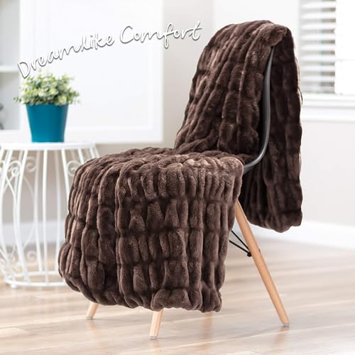 Chanasya Premium Ruched Faux Fur Throw Blanket - Luxurious, Soft Reversible Mink Blanket - 50